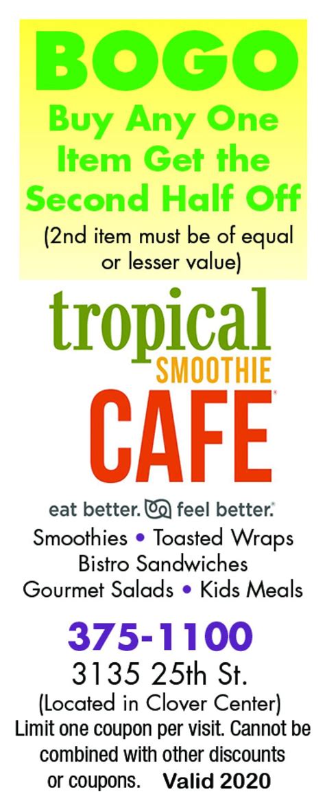 Tropical Smoothie: Buy ANY One Item/Get ANY One item HALF OFF!