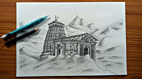 How to draw kedarnath temple | kedarnath temple pencil sketch ...