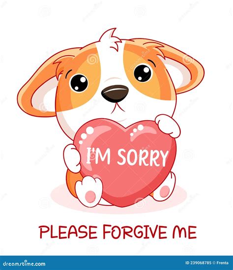 Apologize Card. Sad Little Corgi Puppy with Pink Heart Stock Vector ...