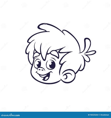 Cartoon Boy Face Icon Outlined. Vector Illustration for Coloring Book ...