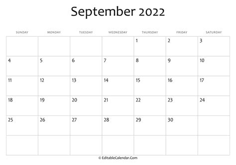 September 2022 Printable Calendar with Holidays