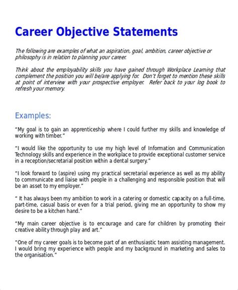 7 Sample Career Objective Statements Sample Templates | Resume ...