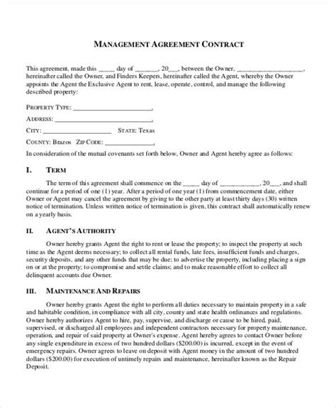 Simple Management Agreement Template