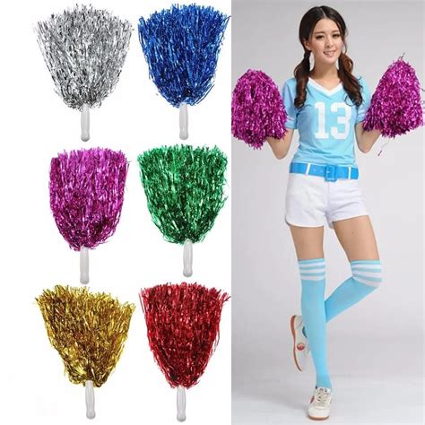 2Pcs Metallic Cheerleader Dance Party Dress Pom Poms Cheerleading ...