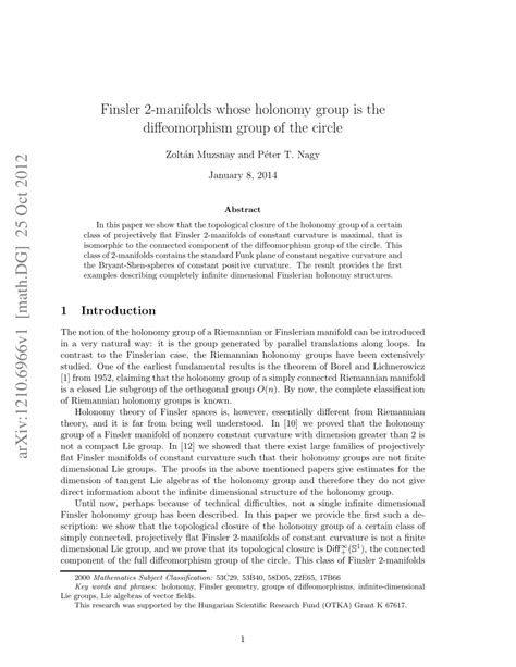 (PDF) Finsler 2-manifolds whose holonomy group is the diffeomorphism ...