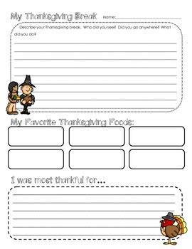 My Thanksgiving Break Reflection Writing Activity by Holly's Store