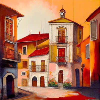 Beautiful Vintage Paintings of Old Village in Warm Tones