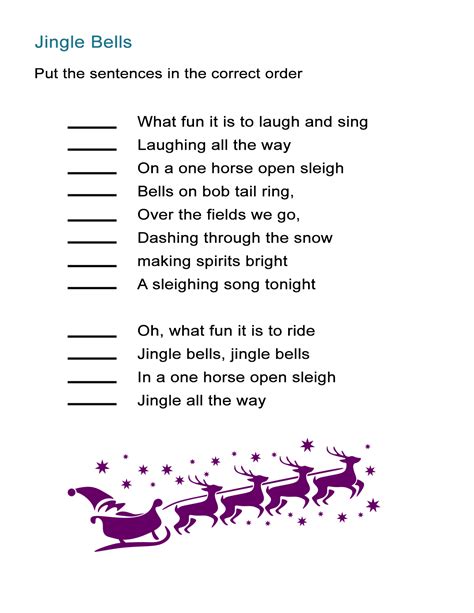 Jingle Bells for Kids Worksheet: Re-order the Song Lyrics Activity ...