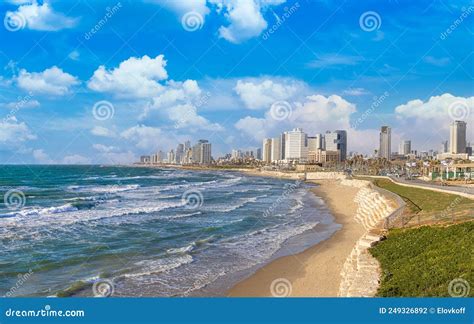 Scenic Israel Tel Aviv Coastline Seashore Promenade with Hotels and ...