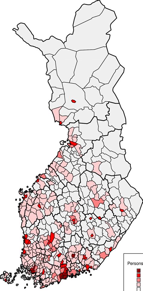 Population density by municipality, Finland, 1996 | Download Scientific ...