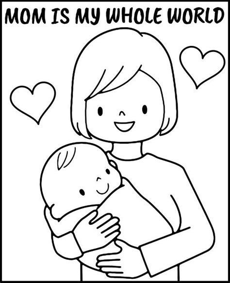 Printable mother with a baby coloring page