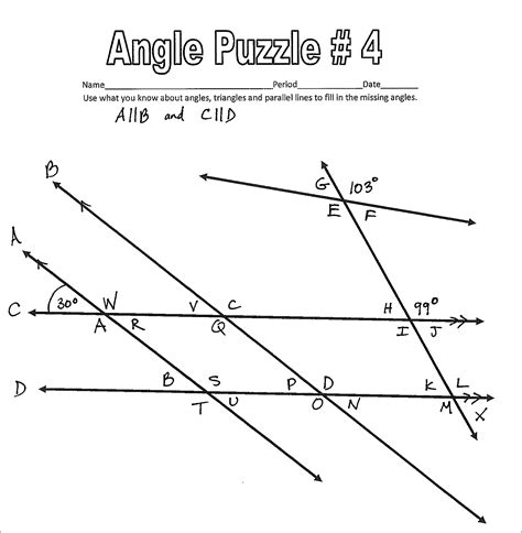 [Solved] Find Missing Angles. Angle Puzzle 4 Name_ Period Date Use what ...