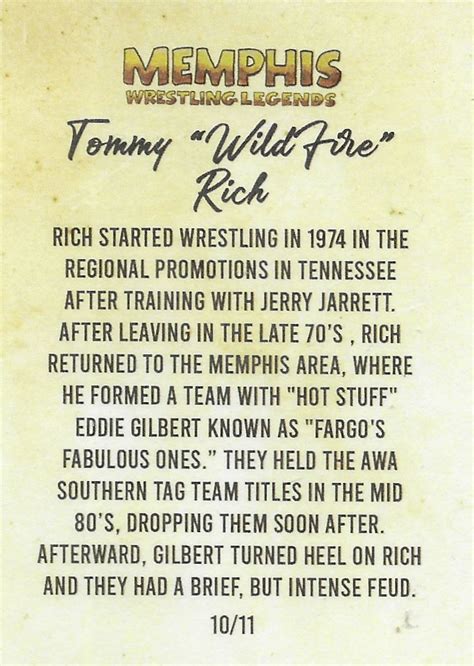 HIGHSPOTS MEMPHIS WRESTLING LEGENDS 2021 – TOMMY “WILDFIRE” RICH #10/11 ...