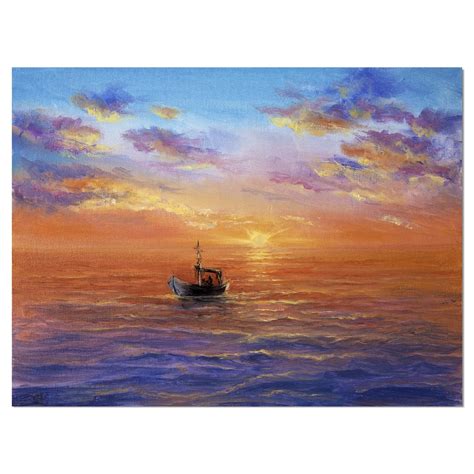 DESIGN ART Designart 'Fishing Boat in Golden Sunset' Sea & Shore ...