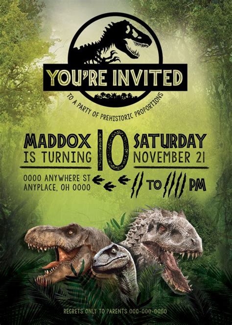 Jurassic Birthday Invitation | Jurassic park birthday, Jurassic park ...