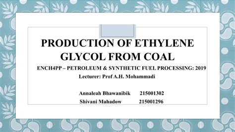 (PDF) Production of Ethylene Glycol from Coal