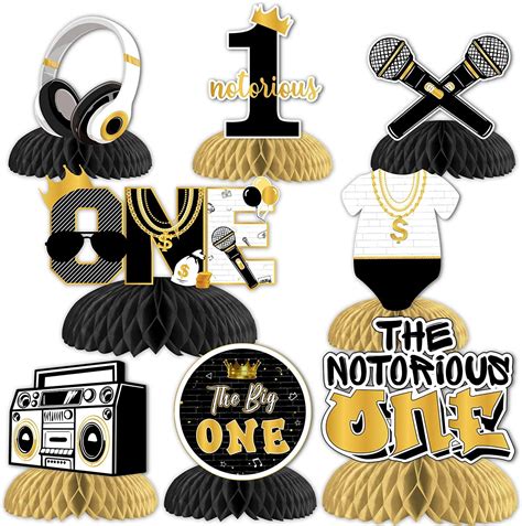 8Pcs The Notorious One Birthday Decorations, Black Gold 1st Birthday ...