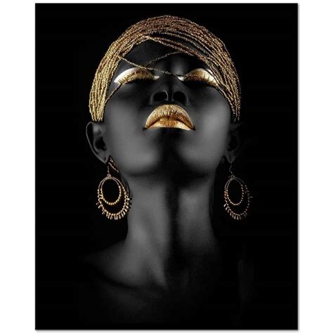 African Woman in Black with Gold Art Print | CANVASTAR