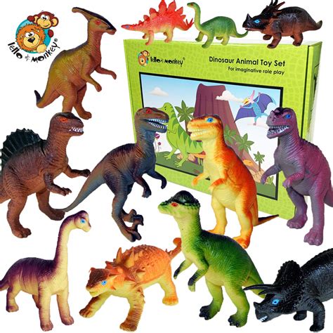 Lello & Monkey Dinosaur toys set of 6 plastic dinosaurs – Large 7 inch ...