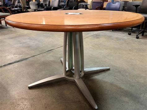 Used Office Conference Tables : 4' Round Honey Conference Table at ...