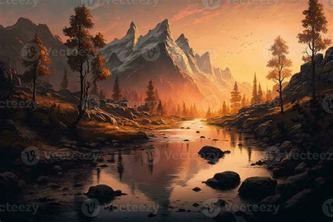 landscape of the river at the mountain in sunset AI Generated 23466075 ...