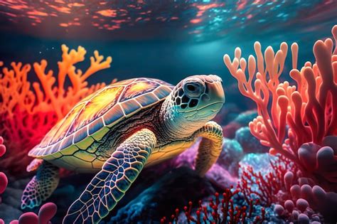 Premium Photo | Sea turtle swimming in the under sea Beautiful ...