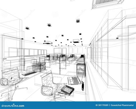 Sketch Design of Interior Office Stock Illustration - Illustration of ...