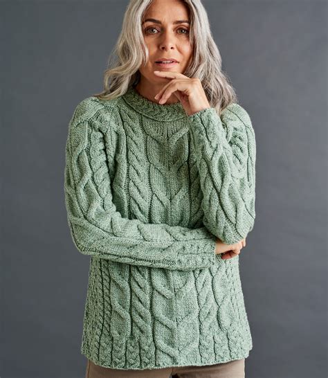 Seafoam Green | Womens Merino Super Soft Crew Neck Cable Jumper ...