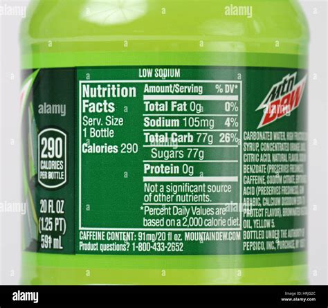 Nutrition Facts for Soda Pop Soft Drink Stock Photo: 135017412 - Alamy