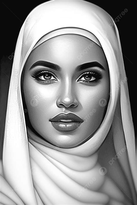 Black And White Sketch Of A Beautiful Woman In Hijab Background ...