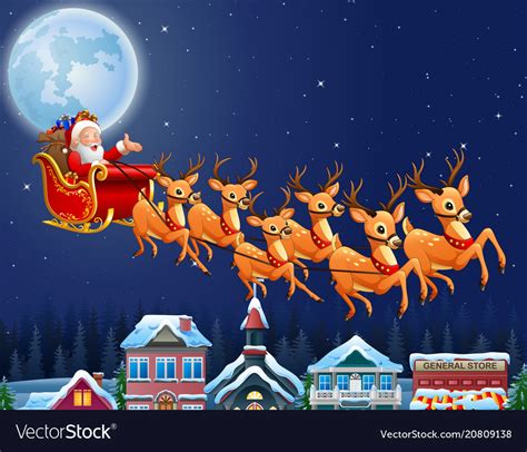 Santa drove a wildebeest background full moon Vector Image