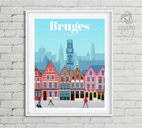 Bruges Travel Poster Print Vintage Belgium Brugge | Etsy