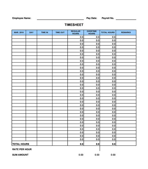 Timesheet Free Printable