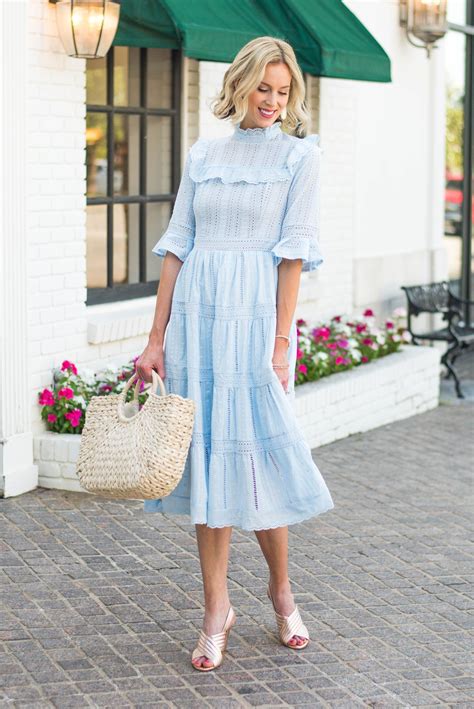 perfect spring and summer dress, light blue eyelet midi dress | Blue ...