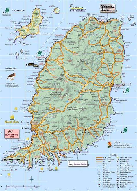 Large detailed road map of Grenada island. Grenada island large ...