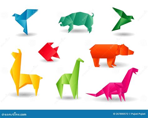 Colorful Origami Paper Animals Isolated on White. Stock Illustration ...