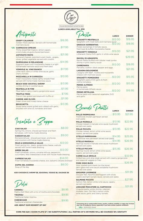 Menu - Ciao Bella