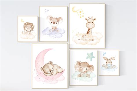 Nursery decor gender neutral, Nursery wall art animals, pastel colors ...