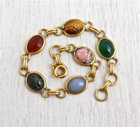 Vintage Scarab Bracelet - 12K Yellow Gold Filled Semi Precious Stone ...