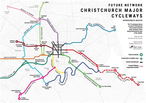 Christchurch's major cycleways network mapped with a nice clean design ...