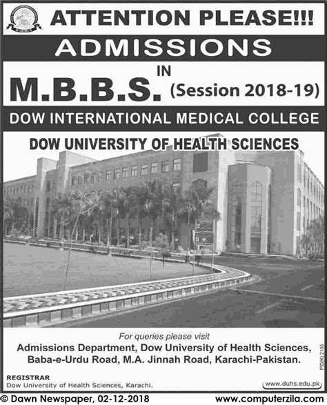 Dow University of Health Sciences Offers Admission 2019 DOW ...