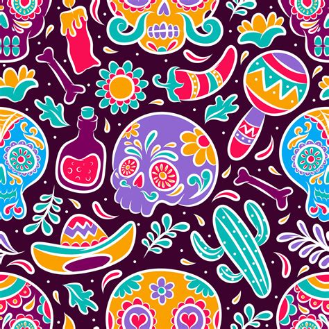 Sugar Skull Hand Drawn Colorfull Seamless Patten 10927732 Vector Art at ...