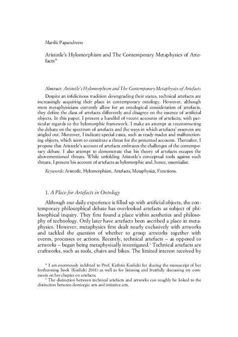 (PDF) Aristotle’s Hylomorphism and The Contemporary Metaphysics of ...