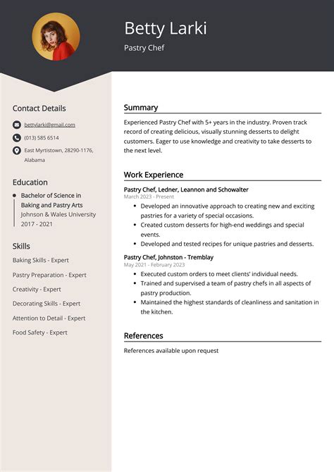 Pastry Chef Resume Example (Free Guide)