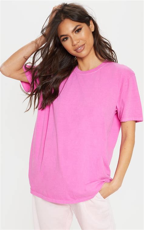 Neon Pink Washed Oversized T Shirt | Tops | PrettyLittleThing USA