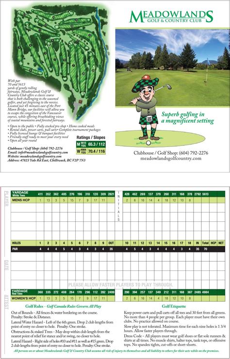 Course Layout & Scorecard - Meadowlands Golf & Country Club