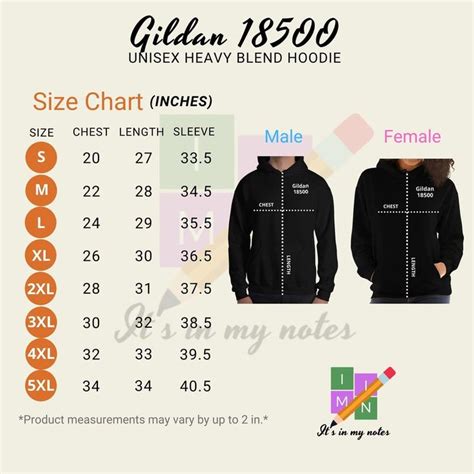 Gildan 18500 Unisex Heavy Blend Hoodie Size Chart in Inches - Etsy ...