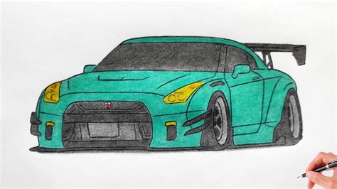 How to draw a NISSAN GT-R R35 / drawing 3d car / coloring nissan gtr r ...