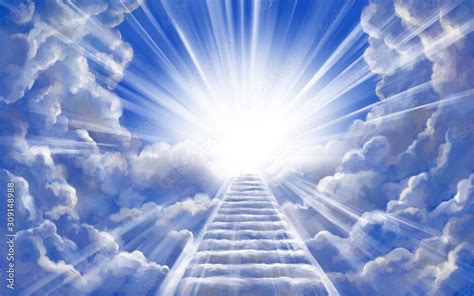 ภาพประกอบสต็อก stairway to heaven in glory, gates of Paradise, meeting ...