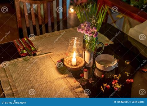 Candlelit Dinner Table Place Setting Stock Photo - Image of reception ...